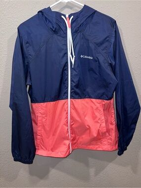 Columbia Center Ridge Windbreaker Jacket Navy Blue Coral Pink Size Medium
